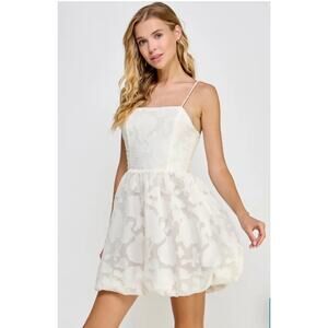 Koko + Mason Minidress Ivory Floral Jacquard Bubble Hem NWT $120 Size XS 0